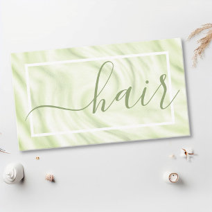 Chic Green White Calligraphy Name Signature Hair Business Card