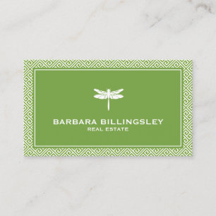 Chic Green/White Dragonfly Realtor, Designer Business Card