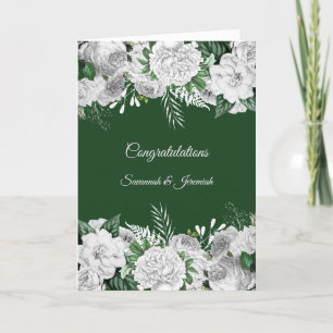 Chic Green White Floral Congratulations Wedding Card