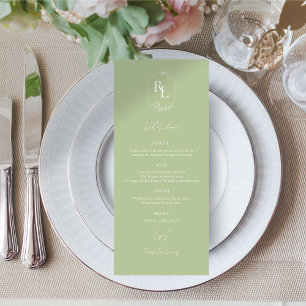 Chic Green & White Floral Monogram Wedding Menu