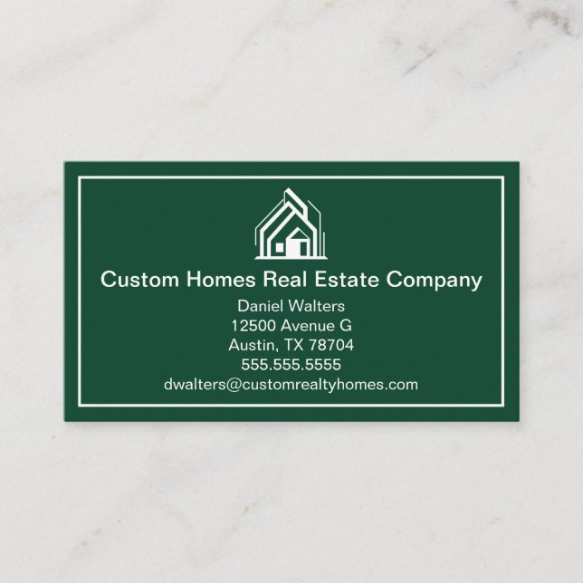 Chic Green White Real Estate Company House Business Card (Front)