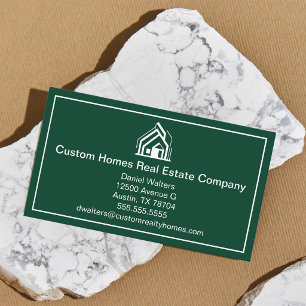 Chic Green White Real Estate Company House Business Card