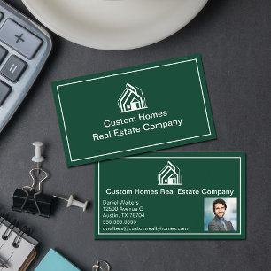 Chic Green White Real Estate Company Realtor Photo Business Card