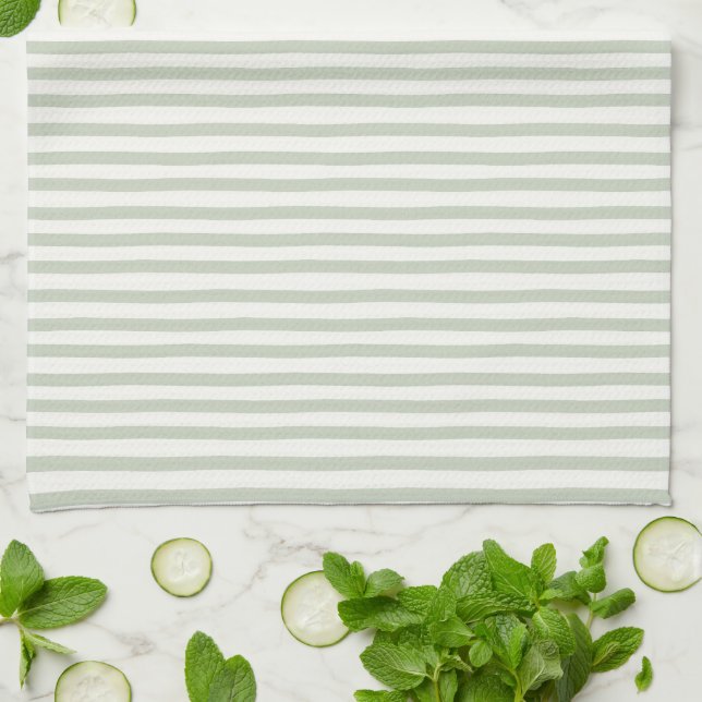 Chic Green White Stripes Tea Towel (Folded)