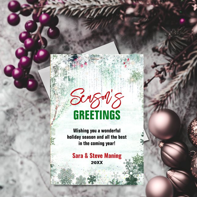 Chic green white wooldland winter Christmas party Holiday Card (Creator Uploaded)