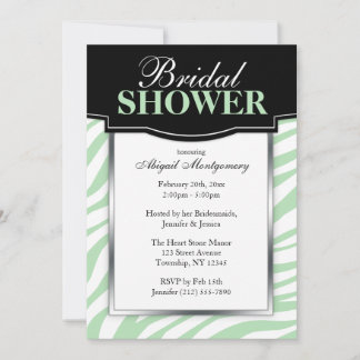 Chic Green Zebra Print Bridal Shower Invitations