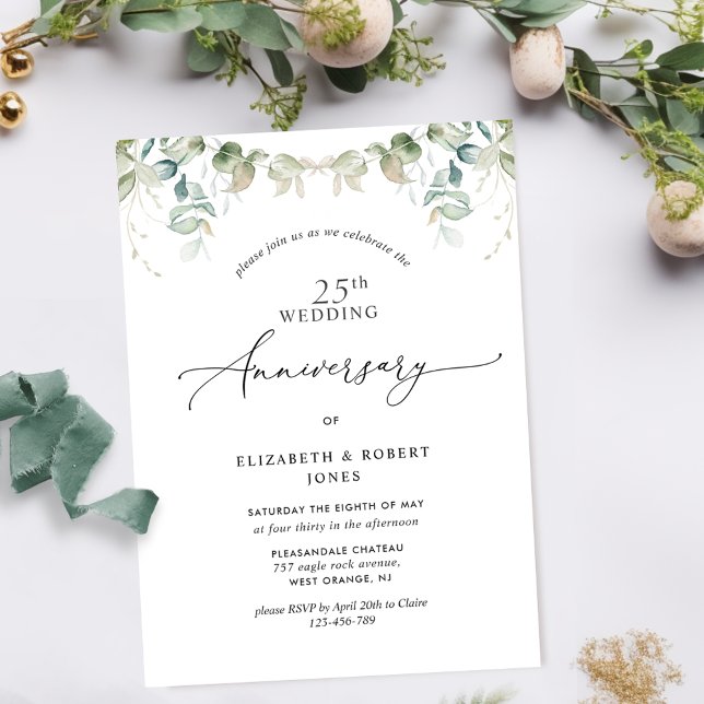 Chic Greenery 25th (or Other) Wedding Anniversary  Invitation (Creator Uploaded)