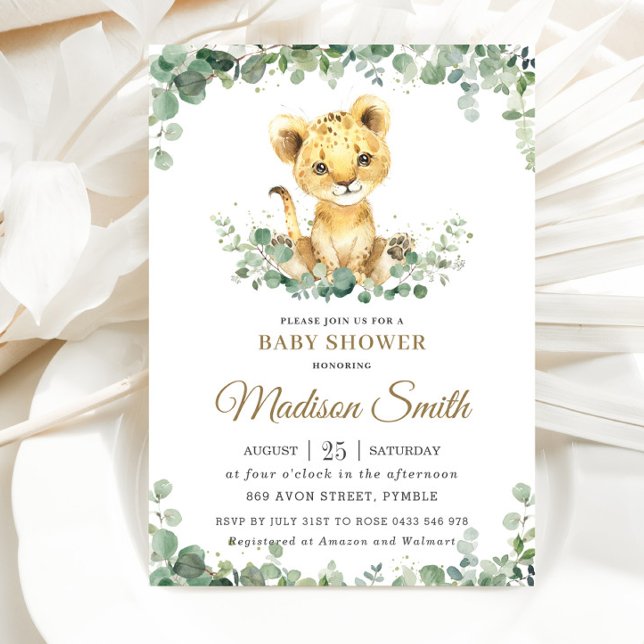 Chic Greenery Adorable Lion Cub Boy Baby Shower  Invitation (Creator Uploaded)