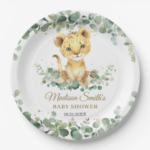 Chic Greenery Adorable Lion Cub Boy Baby Shower  Paper Plate