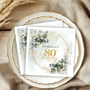 Chic Greenery and Gold Botanical 80th Birthday   Napkin