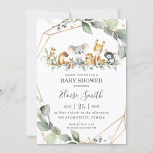 Chic Greenery Australian Animals Baby Shower Invitation