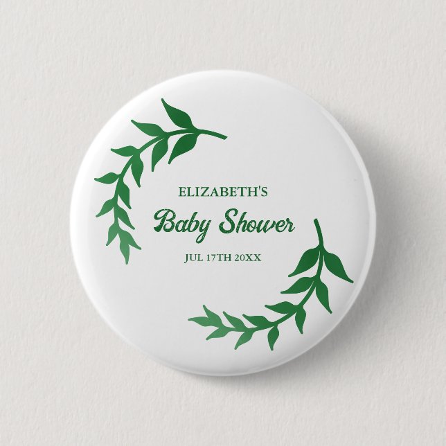 Chic Greenery Baby Shower 6 Cm Round Badge (Front)