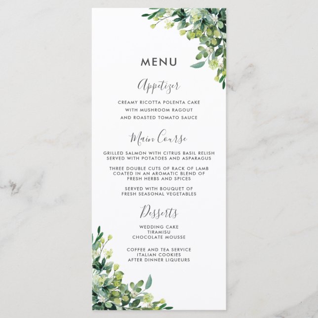 Chic Greenery Botanical Garden Wedding Menu (Front)