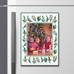 Chic Greenery Christmas Family Photo Magnet Card