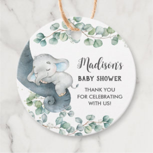 Chic Greenery Cute Elephant Boy Thank You Favour Favour Tags