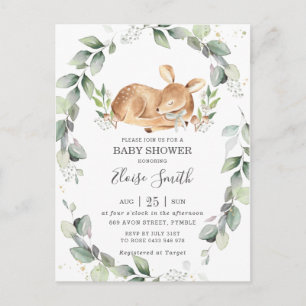 Chic Greenery Deer Baby Shower Neutral Invitation Postcard
