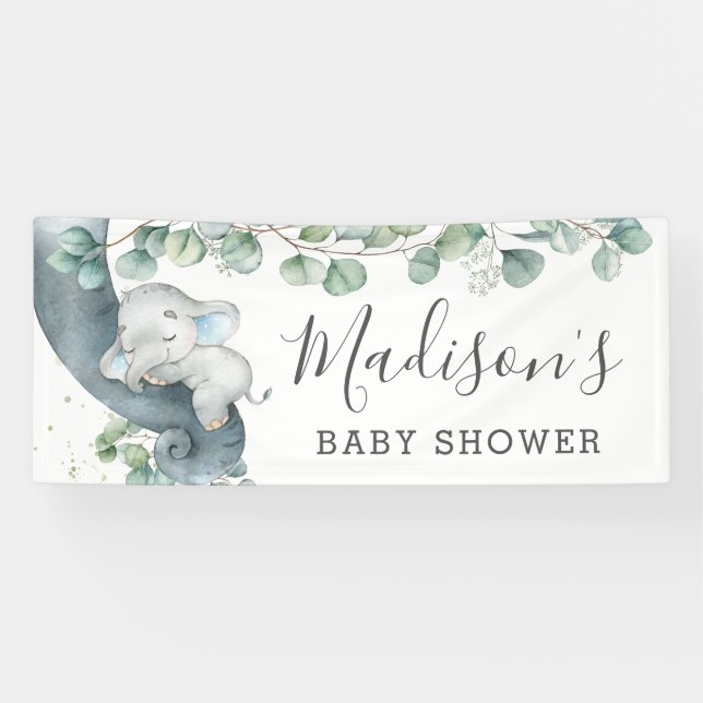 Chic Greenery Elephant Baby Shower Boy Welcome Banner (Horizontal)