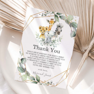 Chic Greenery Geometric Jungle Animals Baby Shower Thank You Card