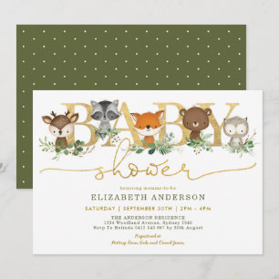 Chic Greenery Gold Woodland Forest Baby Shower Invitation