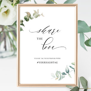 Chic Greenery Hashtag, Share the Love Wedding Sign