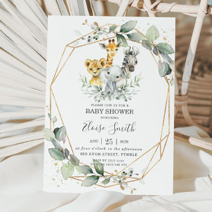 Chic Greenery Jungle Animals Baby Shower Neutral Invitation