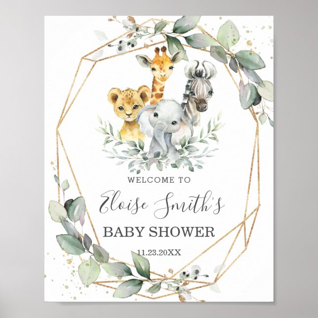 Chic Greenery Jungle Animals Baby Shower Welcome  Poster (Front)