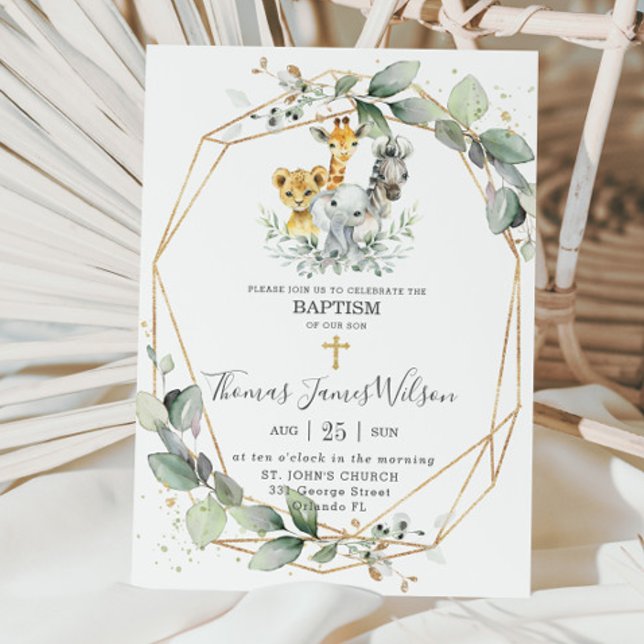 Chic Greenery Jungle Animals Baptism Christening  Invitation (Creator Uploaded)