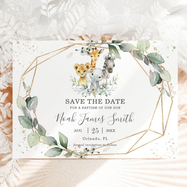 Chic Greenery Jungle Animals Baptism Christening Save The Date (Creator Uploaded)