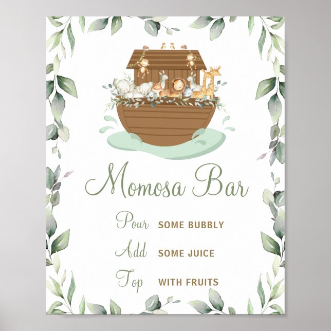 Chic Greenery Noah's Ark Baby Shower Momosa Bar  Poster (Front)