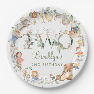 Chic Greenery Nursery Rhyme 2nd Birthday Neutral Paper Plate