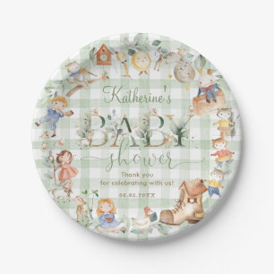 Chic Greenery Nursery Rhyme Baby Shower Neutral Paper Plate