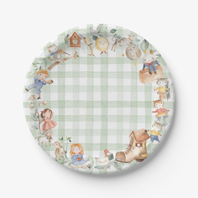 Chic Greenery Nursery Rhyme Green Gender Neutral Paper Plate (Front)