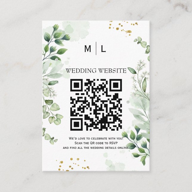Chic Greenery QR Code Enclosure Invitation (Front)