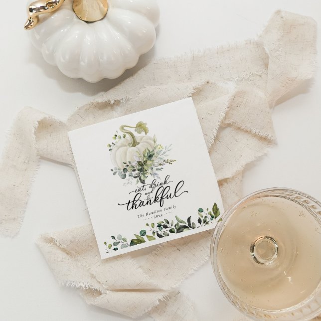 Chic Greenery White Pumpkin Thanksgiving Napkin (Creator Uploaded)