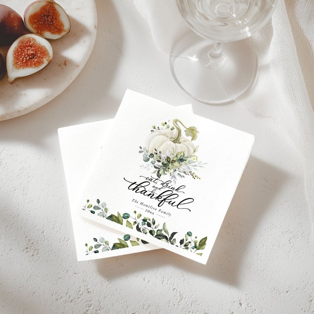 Chic Greenery White Pumpkin Thanksgiving Napkin (Creator Uploaded)