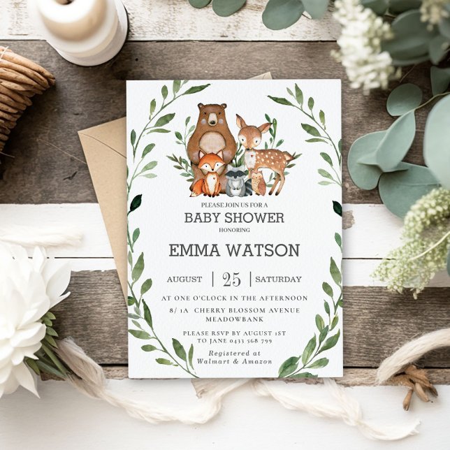 Chic Greenery Woodland Animals Baby Shower Forest Invitation (Creator Uploaded)