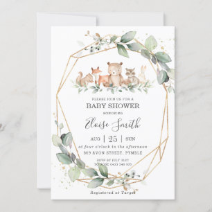 Chic Greenery Woodland Animals Baby Shower Neutral Invitation