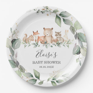 Chic Greenery Woodland Animals Baby Shower Neutral Paper Plate
