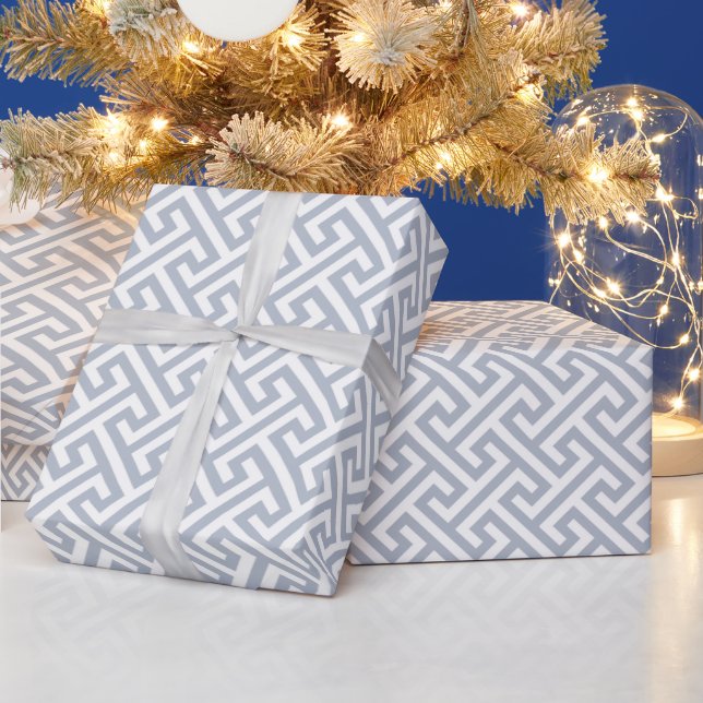 Chic grey abstract geometric pattern monogram wrapping paper (Holidays)