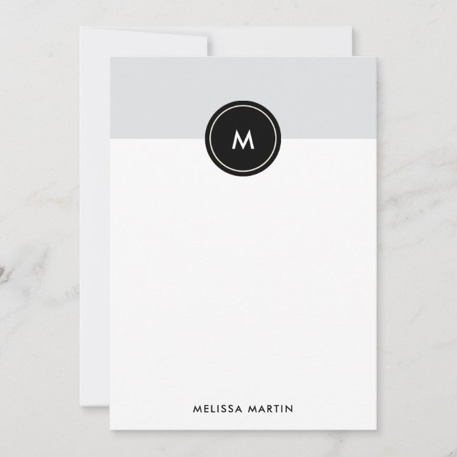 Chic Grey and Black Stationery Note Card (Front)