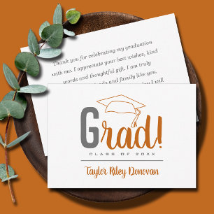 Chic Grey and Burnt Orange Grad Cap Graduation Card