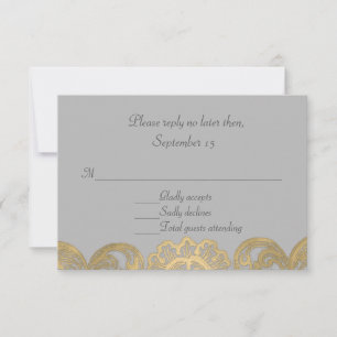 Chic Grey and Gold Wedding RSVP Card