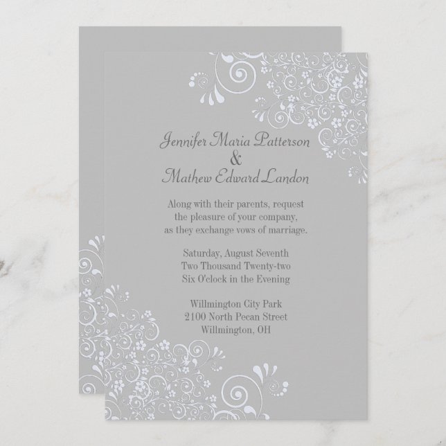 Chic Grey and White Classic Wedding Invitation (Front/Back)