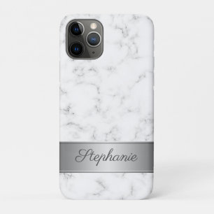 Chic Grey and White Marble Script Name Case-Mate iPhone Case