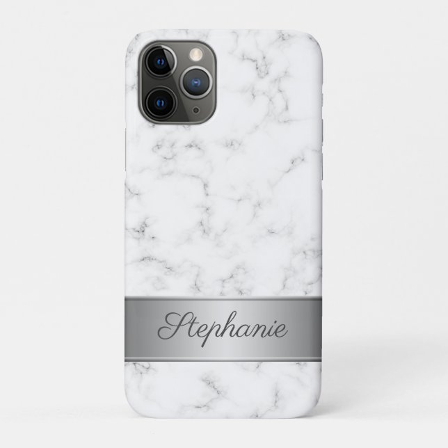 Chic Grey and White Marble Script Name Case-Mate iPhone Case (Back)