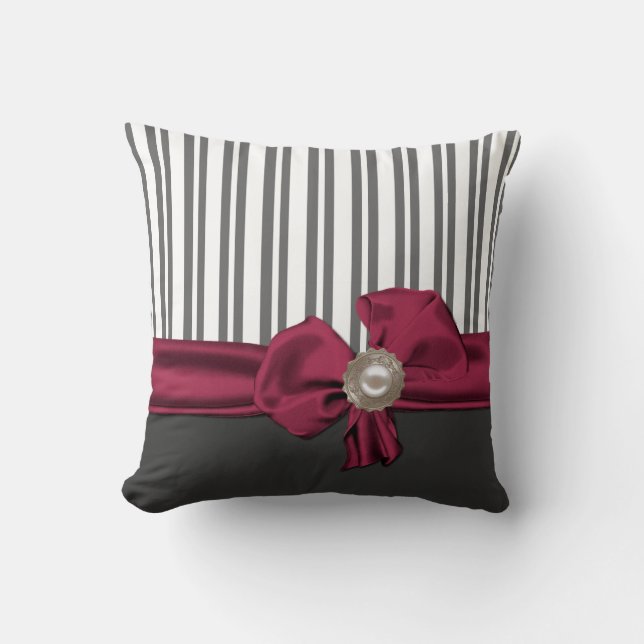 Chic Grey and White Striped Pillow (Front)