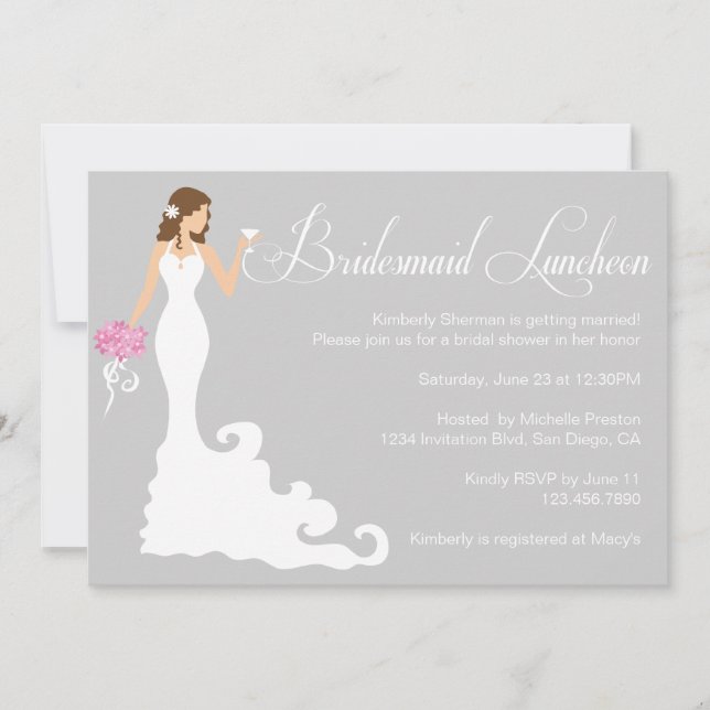 Chic Grey Bridesmaid Luncheon Invitation (Front)
