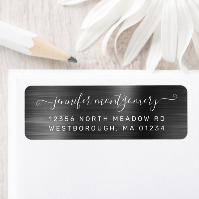 Chic Grey Brushed Metal Return Address Label (Insitu)