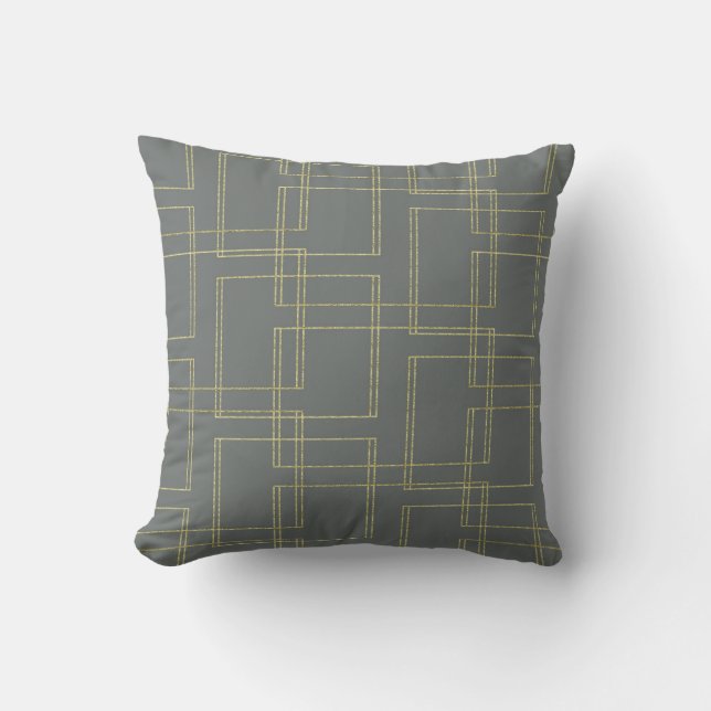 Chic Grey & Gold Geometric Glam Cushion (Front)