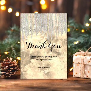 Chic grey gold rhinestone drips thank you  card
